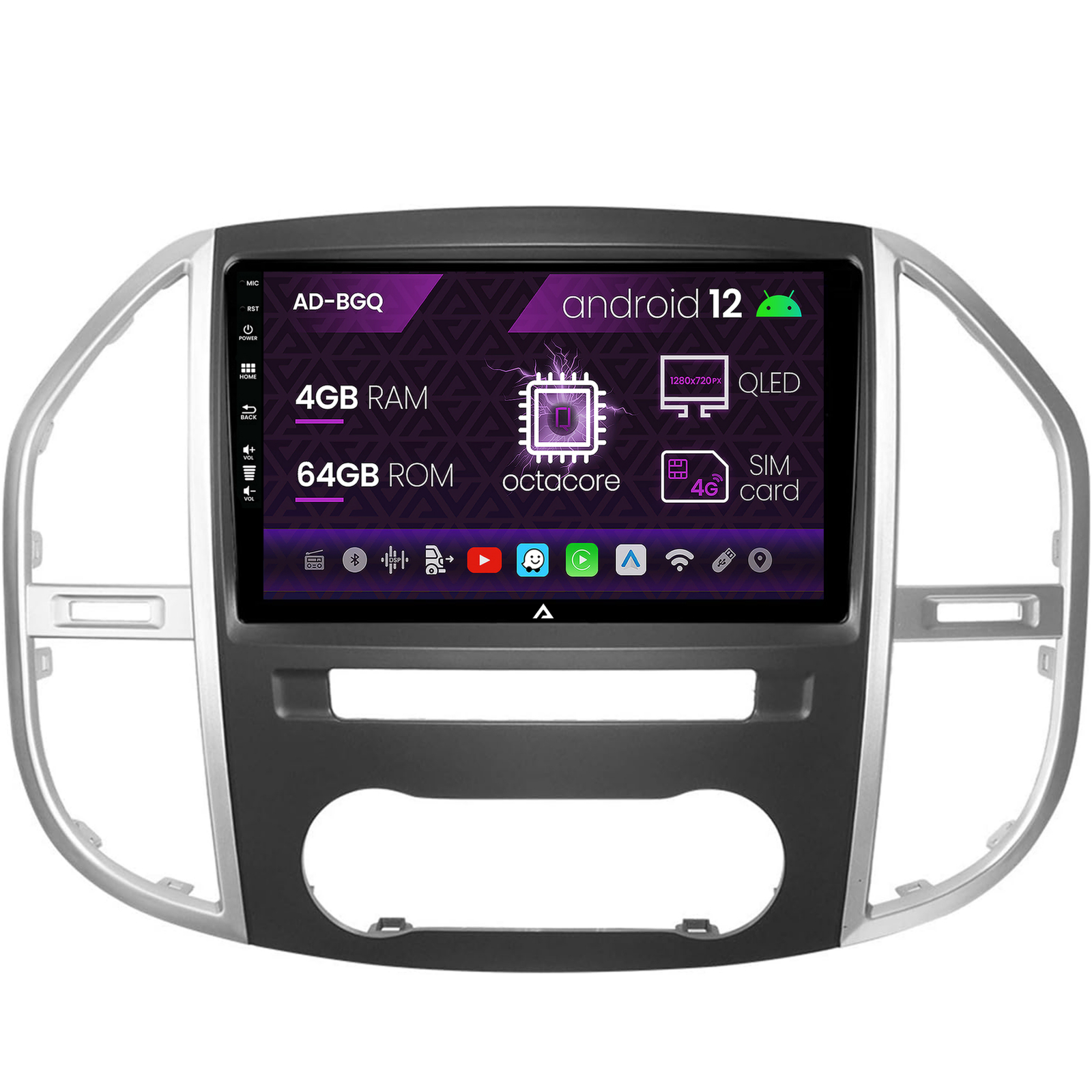 Navigatie Mercedes Benz Vito (2016+), Android 12, Q-Octacore   4GB RAM + 64GB ROM, 9 Inch - AD-BGQ9004+AD-BGRKIT407V3