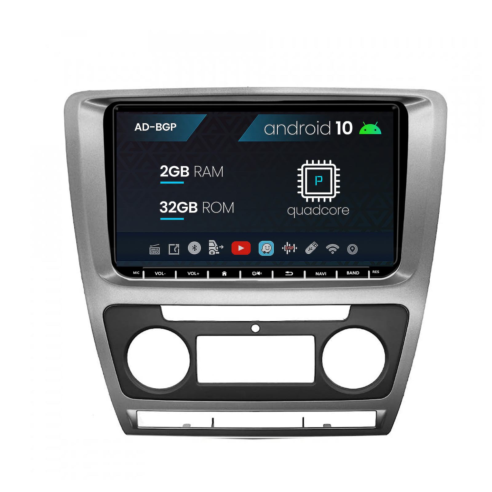 Navigatie Skoda Octavia 2 Facelift (2008-2013), Climatronic, Android 10, P-Quadcore   2GB RAM + 32GB ROM, 9 inch - AD-BGPW9MTK2GB + AD-BGRSK0052DIN