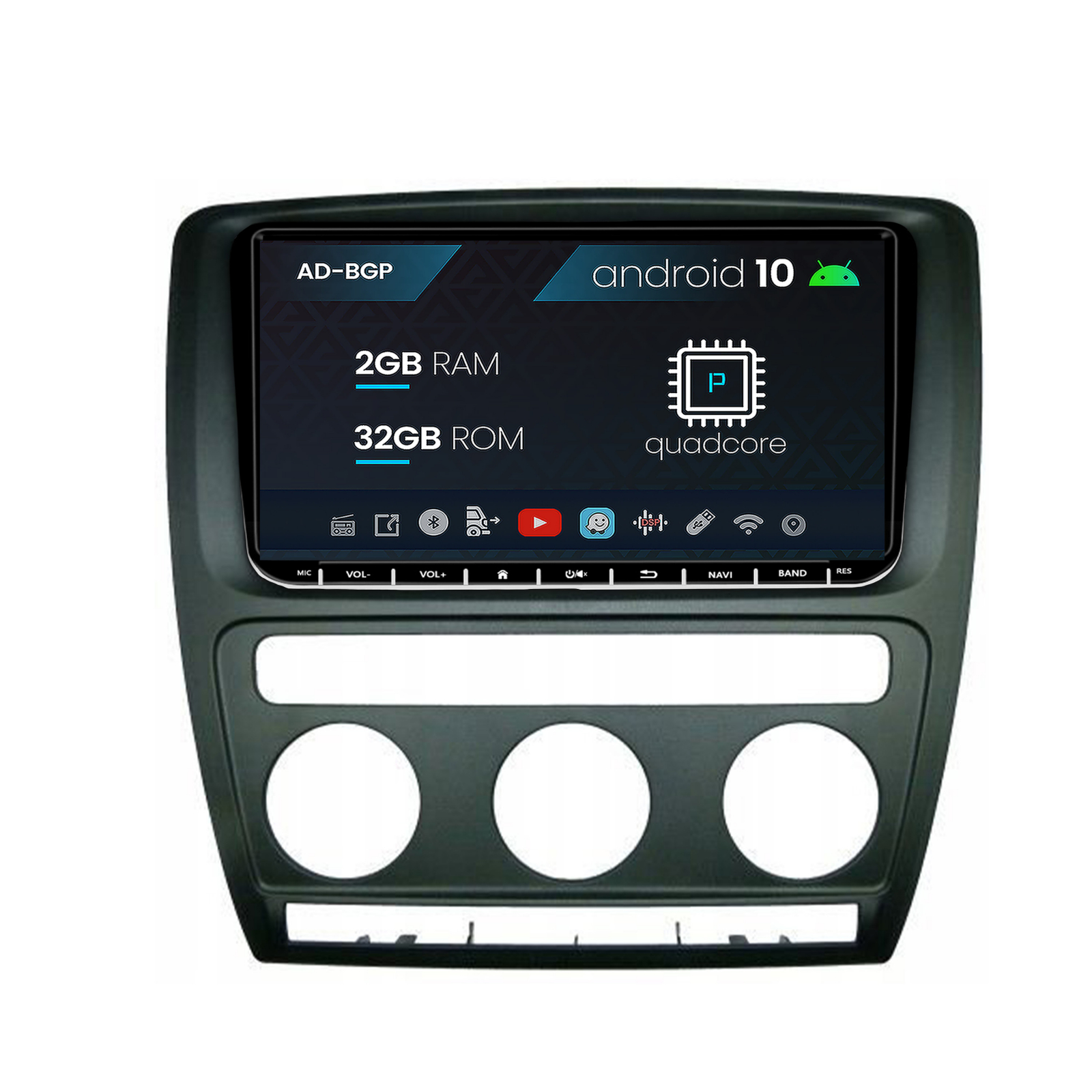 Navigatie Skoda Octavia 2 NFL (2005-2008), Auto A C, Android, P-Octacore   2GB RAM + 32GB ROM, 9 inch - AD-BGPW9MTK2GB + AD-BGRSK0182DIN