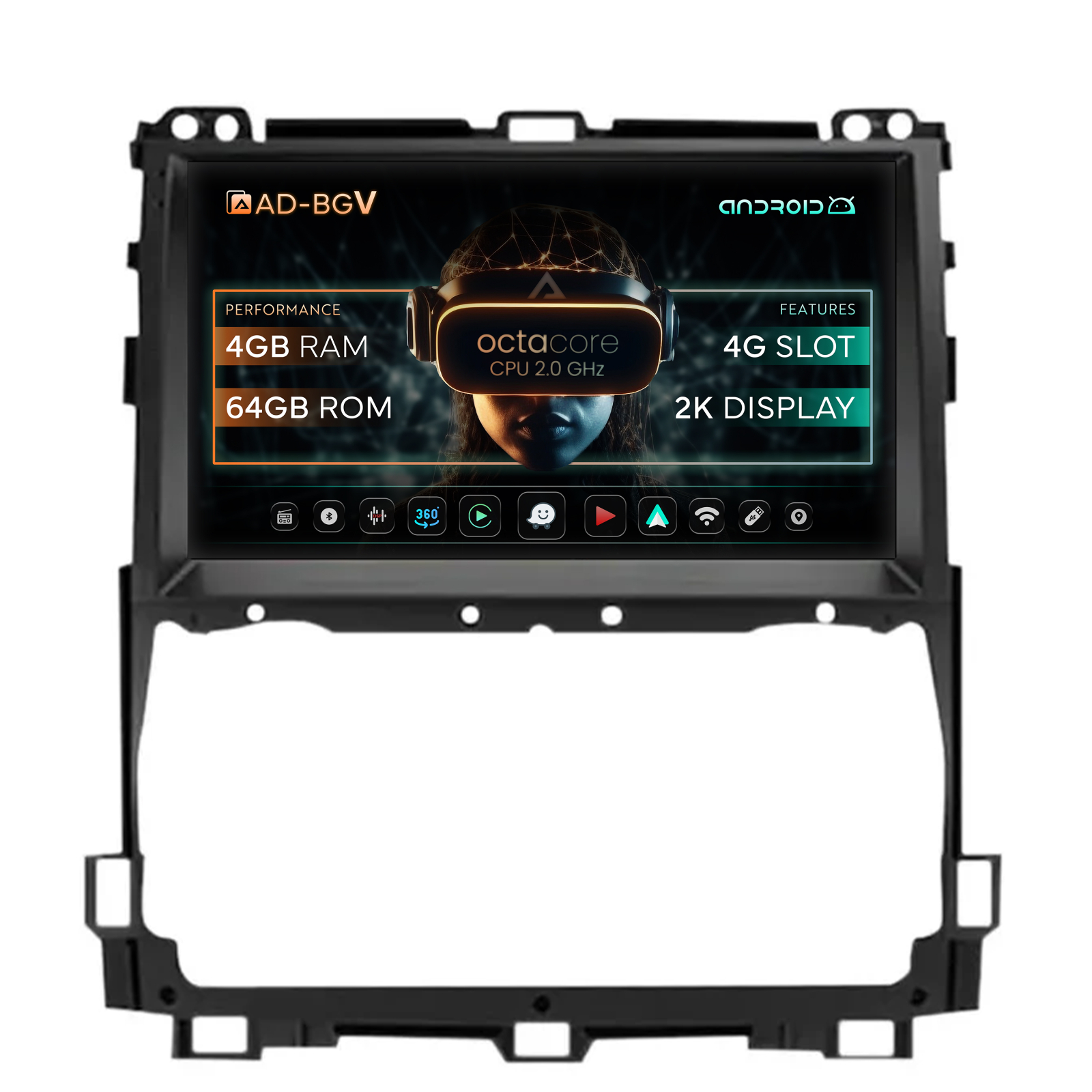 Navigatie Toyota Prado J120 (2002-2010), Android 12, V-Octacore   4GB RAM + 64GB ROM, 9 Inch - AD-BGV90042K+AD-BGRKIT084