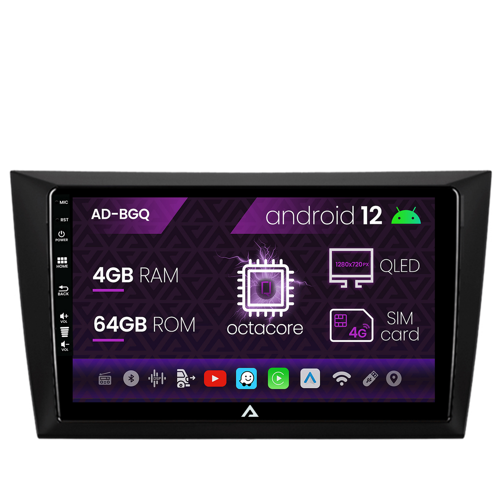 Navigatie Volkswagen Golf 6, Android 12, Q-Octacore   4GB RAM + 64GB ROM, 9 Inch - AD-BGQ9004+AD-BGRKIT024V2