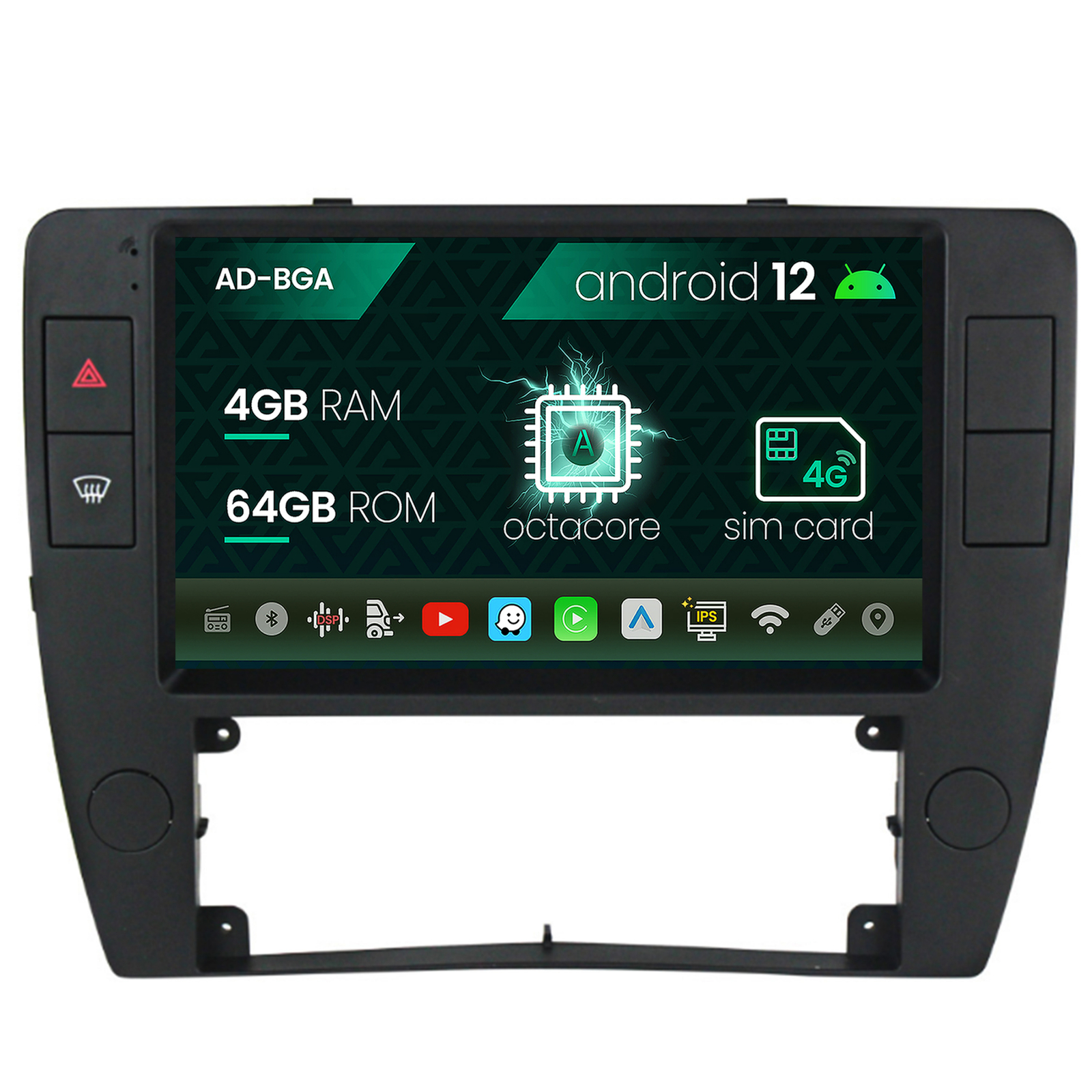 Navigatie Volkswagen Passat B5 5.5 (1996-2005), Android, A-Octacore   4GB RAM + 64GB ROM, 9 Inch - AD-BGA9004+AD-BGRKIT25OLD