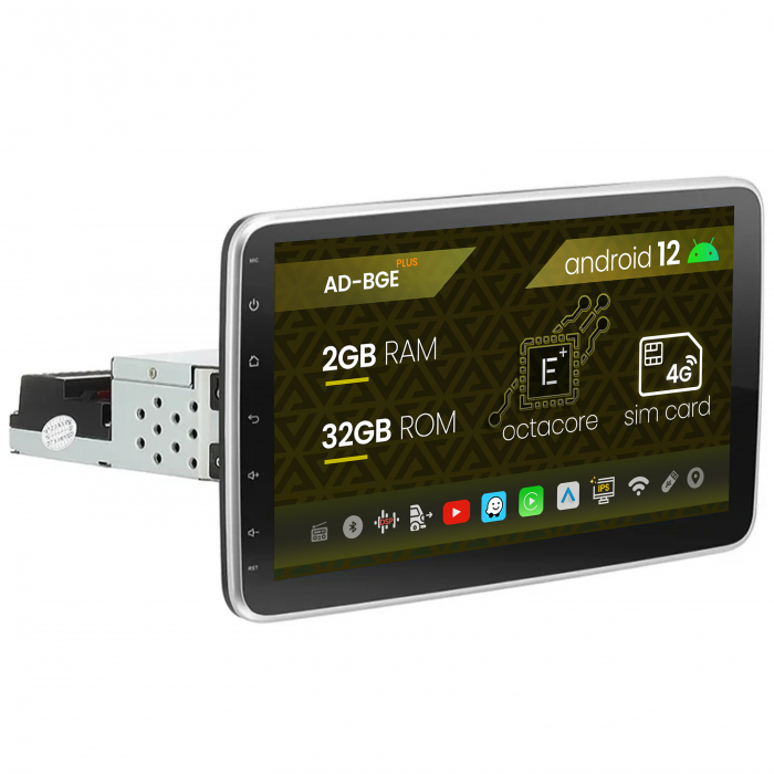 Navigatie Universala 1DIN ecran adjustabil, Android 12, Octacore   2GB RAM + 32GB ROM, 10.1 Inch - AD-BGE1001DIN
