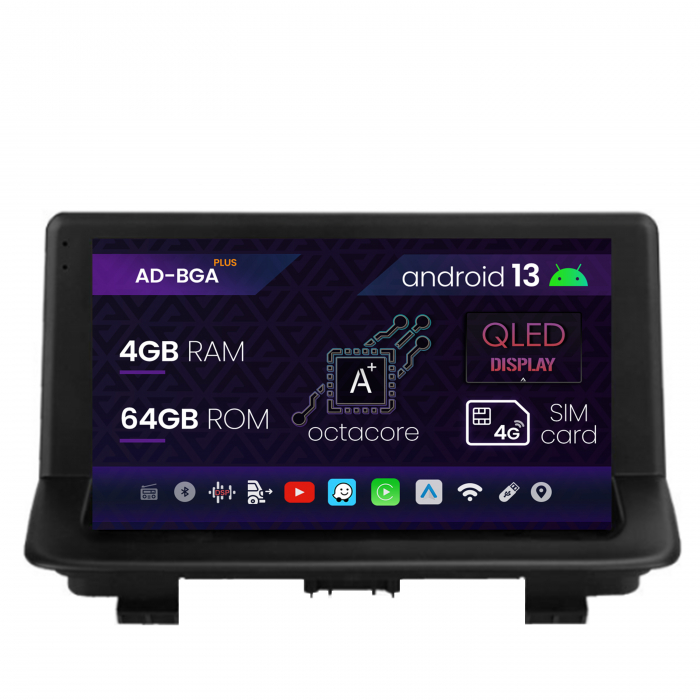 Navigatie Audi Q3 (2011-2018), Android 13, A-Octacore   4GB RAM + 64GB ROM, 9 Inch - AD-BGA9004+AD-BGRKIT427