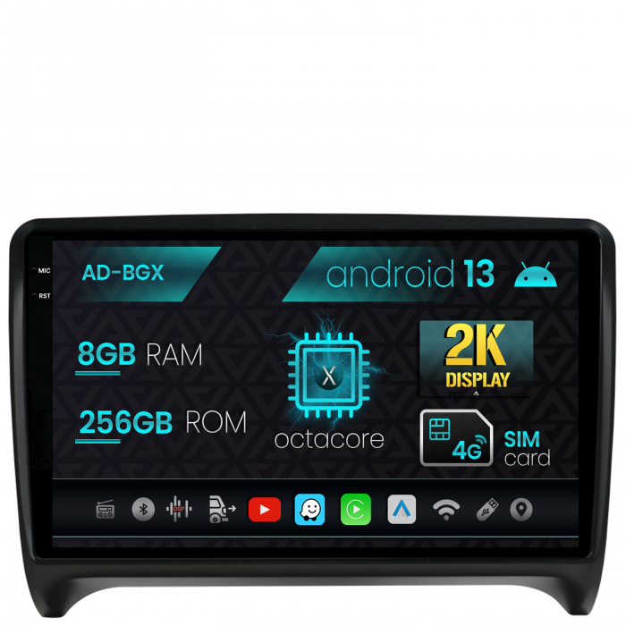 Navigatie Audi TT, Android 13, X-octacore   8GB RAM + 256GB ROM, 9.5 Inch - AD-BGX9008+AD-BGRKIT426