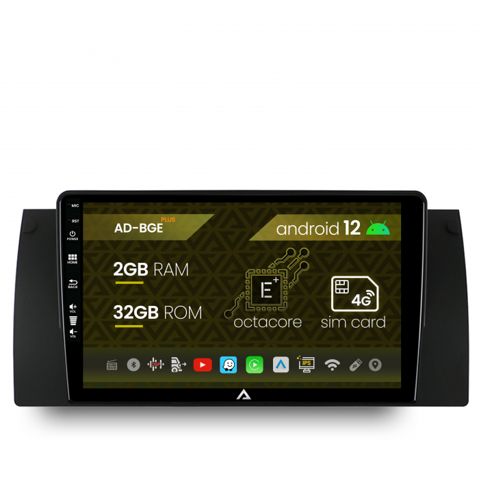 Navigatie BMW E39 E53 E38, Android 12, E-Octacore   2GB RAM + 32GB ROM, 9 Inch - AD-BGE9002+AD-BGRKIT396