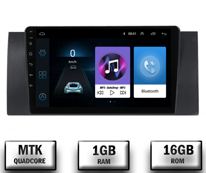 Navigatie BMW E39 E53 E38, Android 10, P-Quadcore  1GB RAM + 16GB ROM, 9 Inch - AD-BGP9001+AD-BGRKIT392