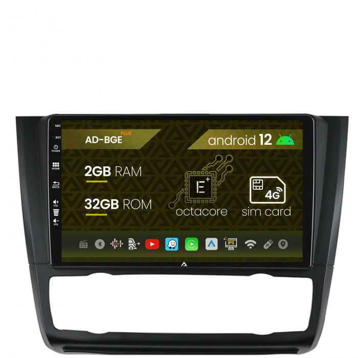 Navigatie BMW Seria 1 E87 (2007-2011), Clima Automata, Android 12, E-Octacore 2GB RAM + 32GB ROM, 9 Inch - AD-BGE9002+AD-BGRKIT399