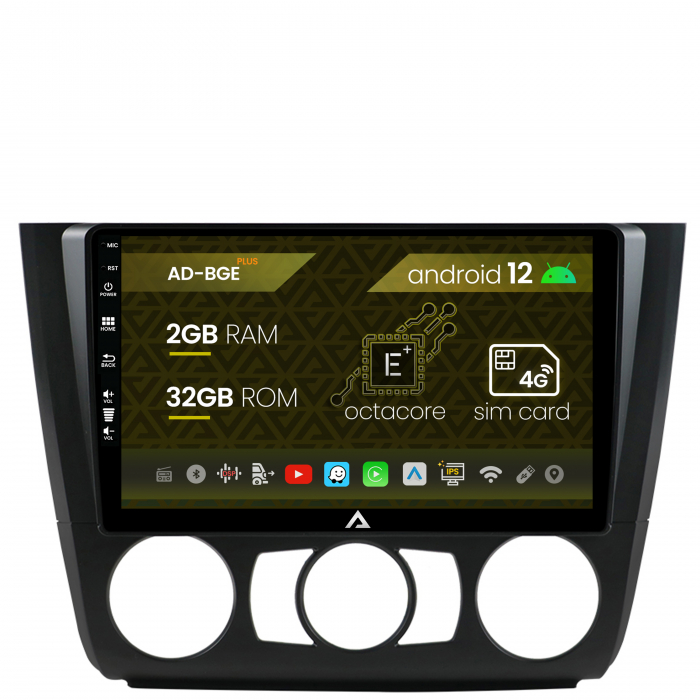 Navigatie BMW Seria 1 E87 (2007-2011), Clima Manuala, Android 12, E-Octacore 2GB RAM + 32GB ROM, 9 Inch - AD-BGE9002+AD-BGRKIT398