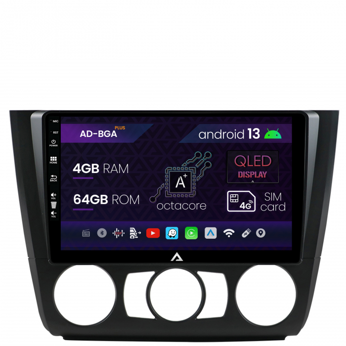 Navigatie BMW Seria 1 E87 (2007-2011), Clima Manuala, Android 13, A-Octacore 4GB RAM + 64GB ROM, 9 Inch - AD-BGA9004+AD-BGRKIT398