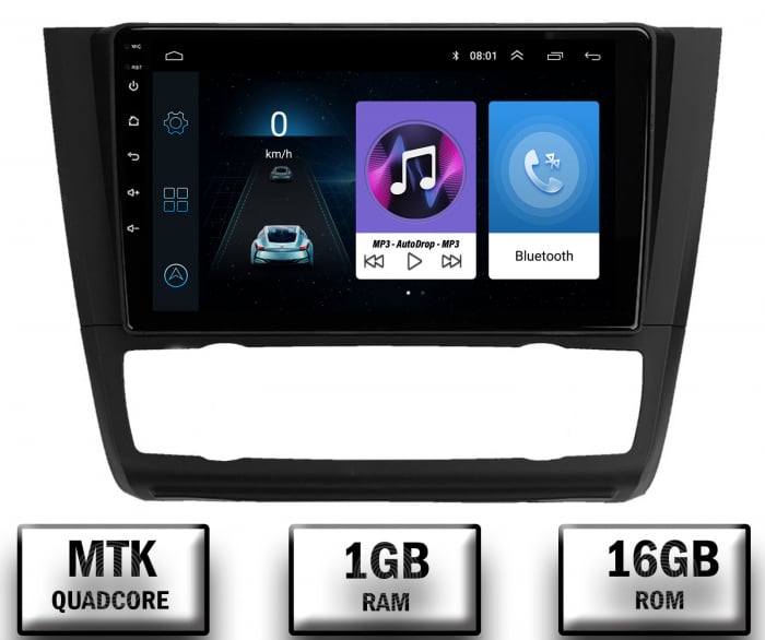 Navigatie BMW Seria 1 E87 (2007-2011), Clima Automata, Android 10, P-Quadcore 1GB RAM + 16GB ROM, 9 Inch - AD-BGP9001+AD-BGRKIT399