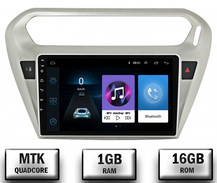 Navigatie Peugeot 301   Citroen C-Elysee, Android 10, P-Quadcore   1GB RAM + 16GB ROM, 9 Inch - AD-BGP9001+AD-BGRKIT255