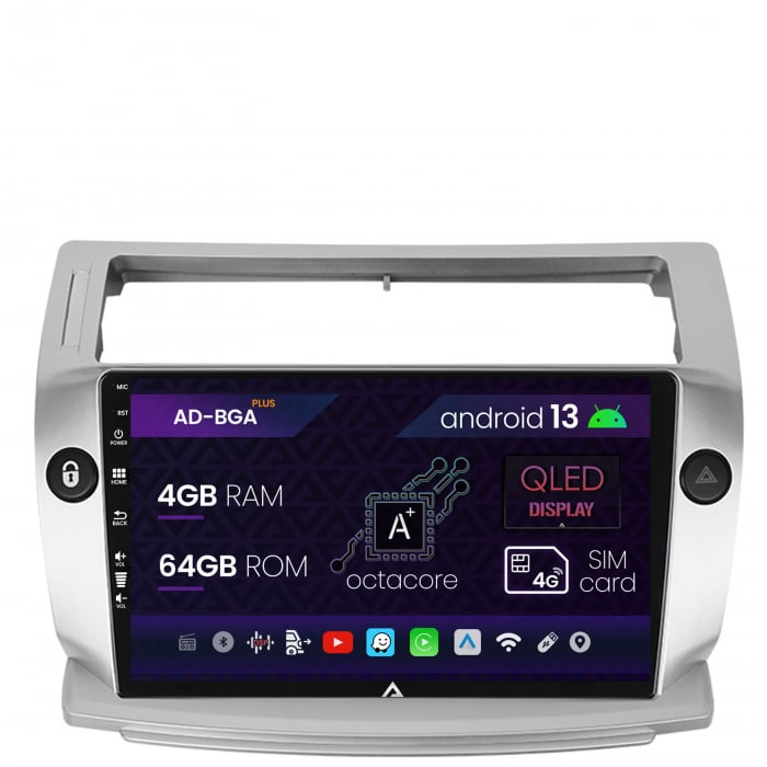 Navigatie Citroen C4 (2004-2014), Android 13, A-Octacore   4GB RAM + 64GB ROM, 9 Inch - AD-BGA9004+AD-BGRKIT346