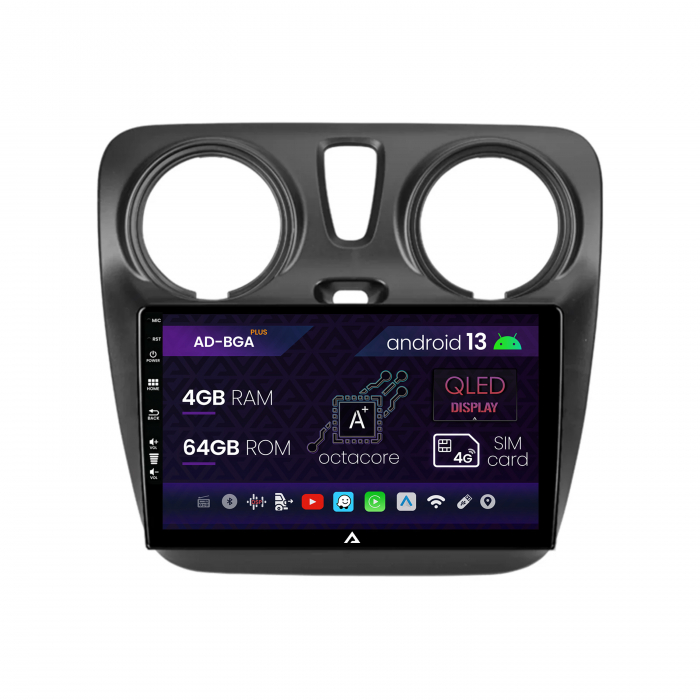Navigatie Dacia Dokker   Lodgy, Android 13, A-Octacore   4GB RAM + 64GB ROM, 9 Inch - AD-BGA9004+AD-BGRKIT376V2