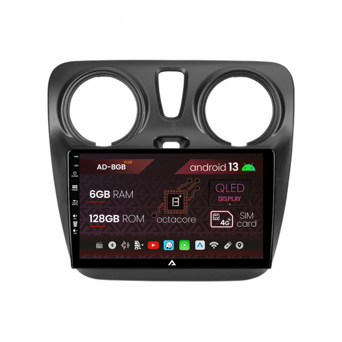 Navigatie Dacia Dokker   Lodgy, Android 13, B-Octacore   6GB RAM + 128GB ROM, 9 Inch - AD-BGB9006+AD-BGRKIT376V2