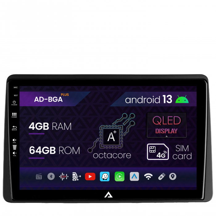 Navigatie Dacia Duster (2018-2021), Android 13, A-Octacore   4GB RAM + 64GB ROM, 10.1 Inch - AD-BGA10004+AD-BGRKIT374