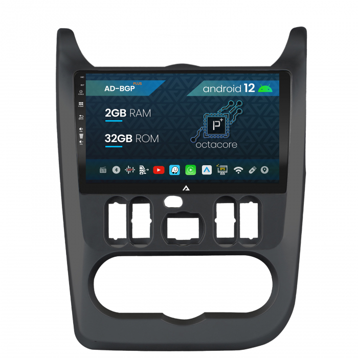 Navigatie Dacia Logan   Duster   Sandero (2008-2013), Android 12, P-Octacore   2GB RAM + 32GB ROM, 9 Inch - AD-BGP9002+AD-BGRKIT367B