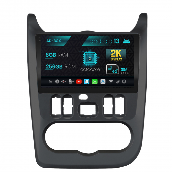Navigatie Dacia Logan, Duster, Sandero (2009-2013), Android 13, X-Octacore   8GB RAM + 256GB ROM, 9.5 Inch - AD-BGX9008+AD-BGRKIT367B