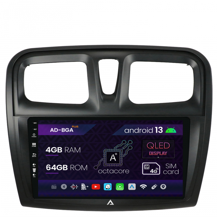 Navigatie Dacia Logan Sandero, Android 13, A-Octacore 4GB RAM + 64GB ROM, 9 Inch - AD-BGA9004+AD-BGRKIT375