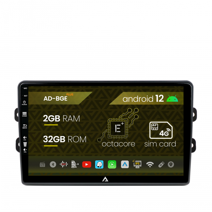 Navigatie Dacia Renault, Android 12, E-Octacore   2GB RAM + 32GB ROM, 9 Inch - AD-BGE9002+AD-BGRKIT383