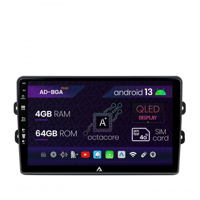 Navigatie Dacia Renault, Android 13, A-octacore 4GB RAM + 64GB ROM, 9 Inch AD-BGA9004+AD-BGRKIT383