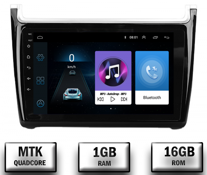 Navigatie Volkswagen Polo (2009+), Android 10, P-Quadcore 1GB RAM + 16GB ROM, 9 Inch - AD-BGP9001+AD-BGRKIT033