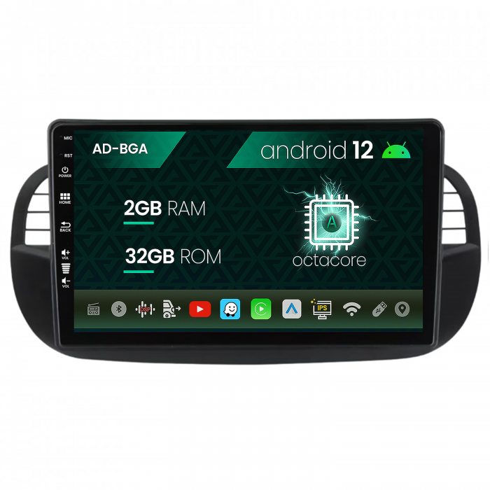 Navigatie Fiat 500 (2007-2014), Android 13, A-Octacore 2GB RAM + 64GB ROM, 9 Inch - AD-BGA9002+AD-BGRKIT362V3