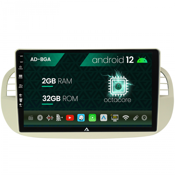 Navigatie Fiat 500 (2007-2014), Android 13, A-Octacore 2GB RAM + 64GB ROM, 9 Inch - AD-BGA9002+AD-BGRKIT362V2