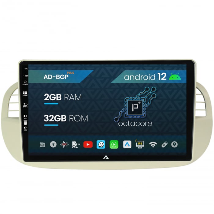 Navigatie Fiat 500 (2007-2014), Android 12, P-Octacore 2GB RAM + 32GB ROM, 9 Inch - AD-BGP9002+AD-BGRKIT362V2