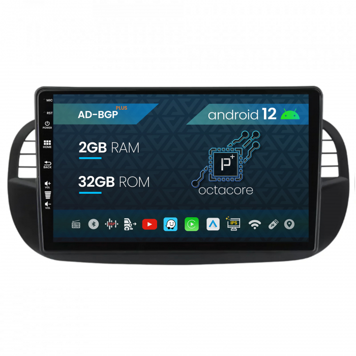 Navigatie Fiat 500 (2007-2014), Android 12, P-Octacore   2GB RAM + 32GB ROM, 9 Inch - AD-BGP9002+AD-BGRKIT362V3