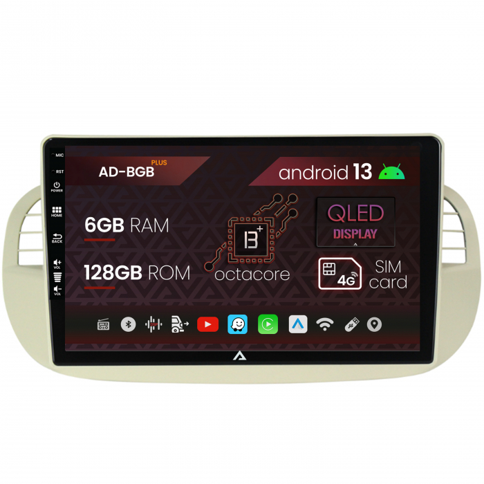 Navigatie Fiat 500 (2007-2014), Android 13, B-Octacore   6GB RAM + 128GB ROM, 9 Inch - AD-BGB9006+AD-BGRKIT362V2