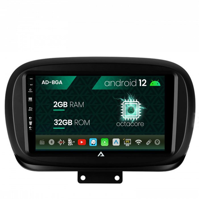 Navigatie Fiat 500X (2014-2020), Android 13, A-Octacore 2GB RAM + 32GB ROM, 9 Inch - AD-BGA9002+AD-BGRKIT362