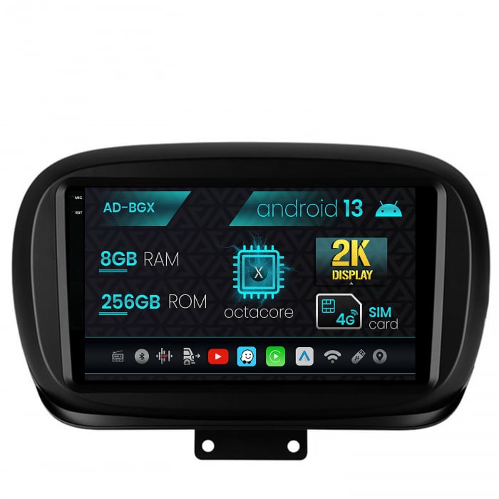 Navigatie Fiat 500X (2014-2020), Android 13, X-Octacore 8GB RAM + 256GB ROM, 9.5 Inch - AD-BGX9008+AD-BGRKIT362