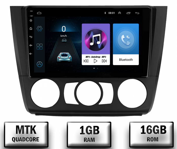 Navigatie BMW Seria 1 E87 (2007-2011), Clima Manuala, Android 10, P-Quadcore   1GB RAM + 16GB ROM, 9 Inch - AD-BGP9001+AD-BGRKIT398