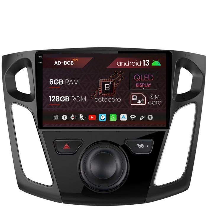 Navigatie Ford Focus 3 (2011-2019), Android 13, B-Octacore 6GB RAM + 128GB ROM, 9 Inch - AD-BGB9006+AD-BGRKIT115