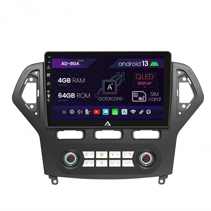 Navigatie Ford Mondeo (2007-2010) Clima Automata, Android 13, A-Octacore   4GB RAM + 64GB ROM, 10.1 Inch - AD-BGA10004+AD-BGRKIT127