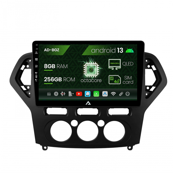 Navigatie Ford Mondeo (2007-2010) Clima Manuala, Android 13, Z-Octacore 8GB RAM + 256GB ROM, 9 Inch - AD-BGZ9008+AD-BGRKIT126