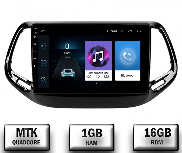 Navigatie Jeep Compass (2016+), Android 10, P-Quadcore 1GB RAM + 16GB ROM, 9 Inch - AD-BGP9001+AD-BGRKIT287