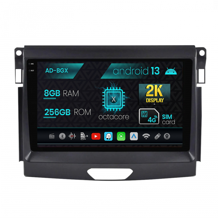 Navigatie Ford Ranger (2015-2020), Android 13, X-Octacore   8GB RAM + 256GB ROM, 9.5 Inch - AD-BGX9008+AD-BGRKIT120
