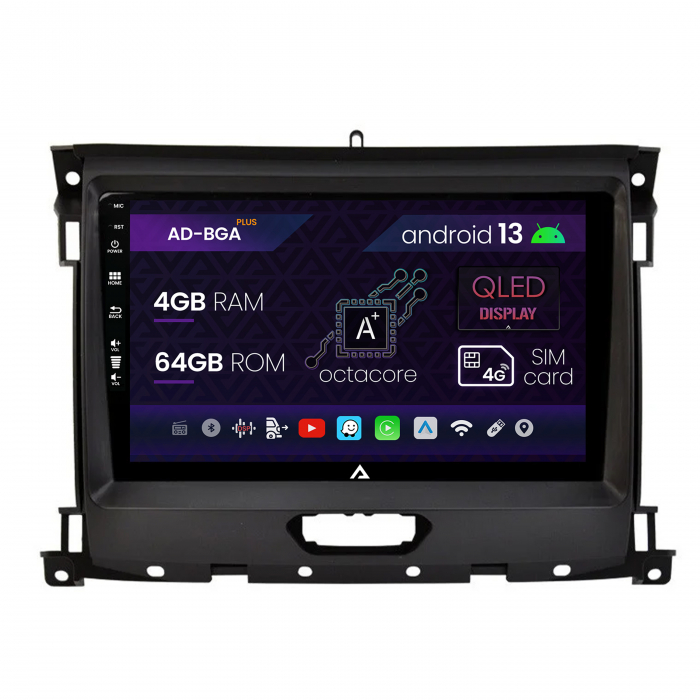 Navigatie Ford Ranger (2015-2022), Android 13, A-Octacore   4GB RAM + 64GB ROM, 9 Inch - AD-BGA9004+AD-BGRKIT120V2