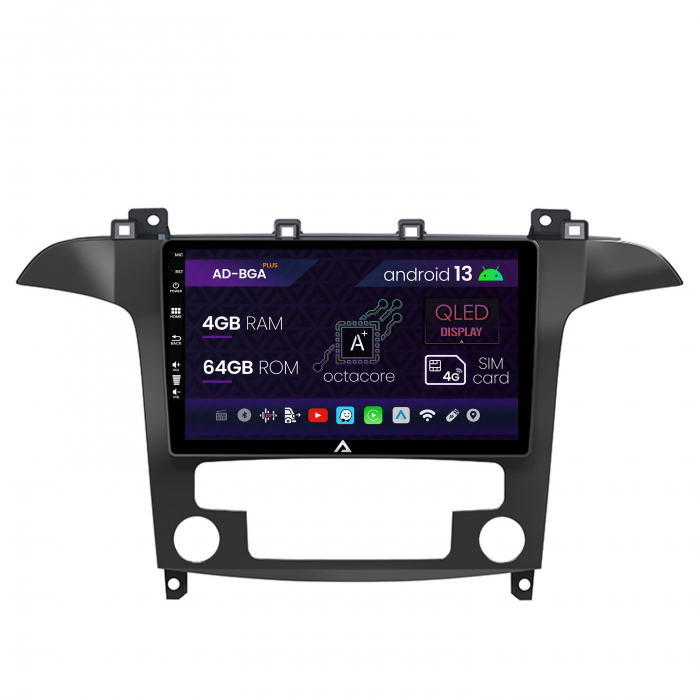 Navigatie Ford S-MAX   Galaxy (2006-2015) Clima Automata, Android 13, A-Octacore   4GB RAM + 64GB ROM, 9 Inch - AD-BGA9004+AD-BGRKIT124