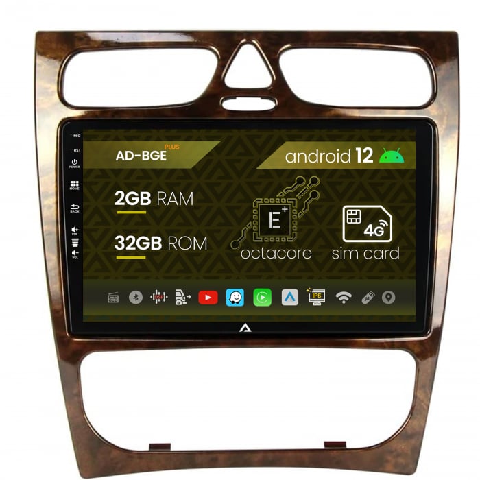 Navigatie Benz C Class (W203) (2002-2004), Android 12, E-Octacore   2GB RAM + 32GB ROM, 9 Inch - AD-BGE9002+AD-BGRKIT416V3