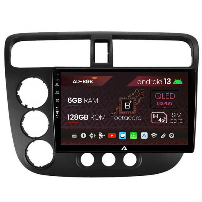 Navigatie Honda Civic (1998-2005), Android 13, B-Octacore 6GB RAM + 128GB ROM, 9 Inch - AD-BGB9006+AD-BGRKIT018