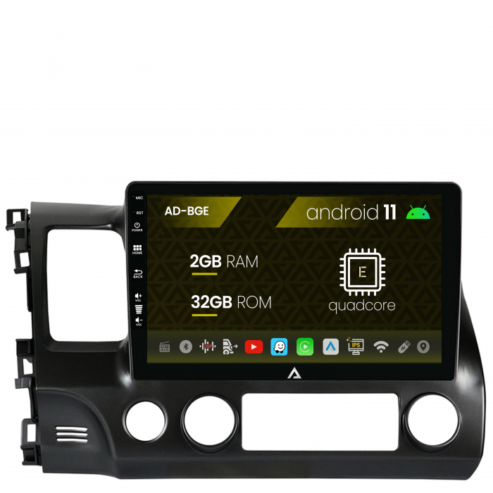 Navigatie Honda Civic (2005-2012), Android 11, E-Quadcore 2GB RAM + 32GB ROM, 9 Inch - AD-BGE10002+AD-BGRKIT008