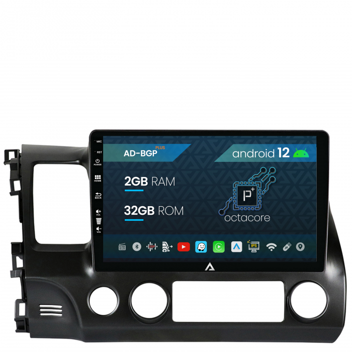 Navigatie Honda Civic (2005-2012), Android 12, P-Octacore 2GB RAM + 32GB ROM, 10.1Inch - AD-BGP10002+AD-BGRKIT008