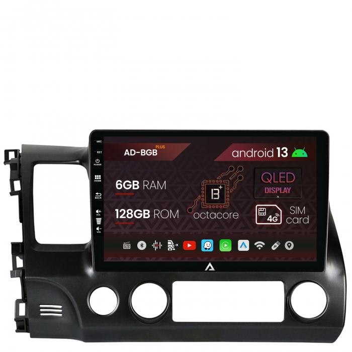 Navigatie Honda Civic (2005-2012), Android 13, B-Octacore 6GB RAM + 128GB ROM, 10.1 Inch - AD-BGB10006+AD-BGRKIT008