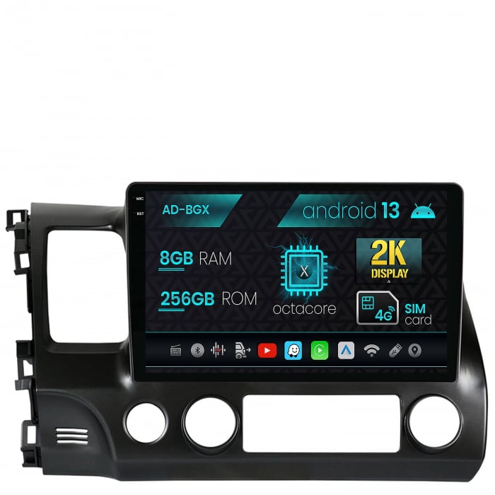 Navigatie Honda Civic (2005-2012), Android 13, X-Octacore   8GB RAM + 256GB ROM, 10.36 Inch - AD-BGX10008+AD-BGRKIT008