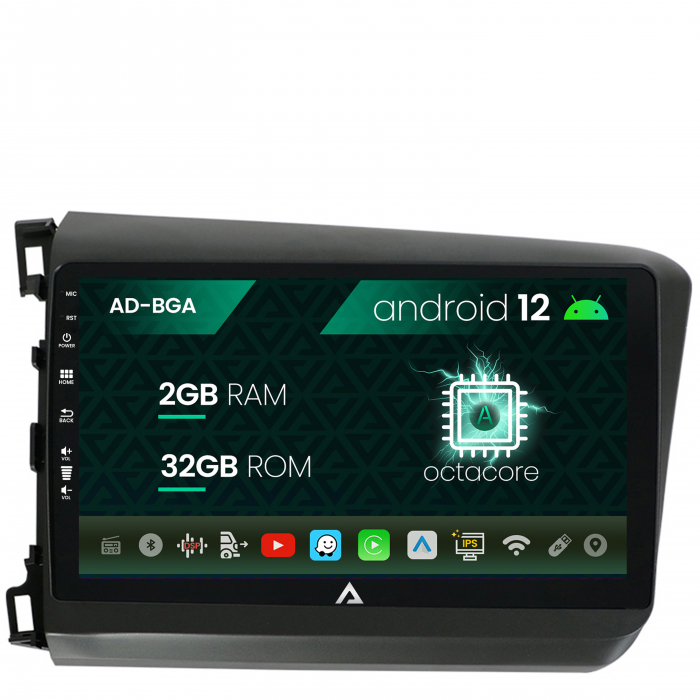 Navigatie Honda Civic (2012-2015), Android 13, A-Octacore 2GB RAM + 32GB ROM, 9 Inch - AD-BGA9002+AD-BGRKIT007