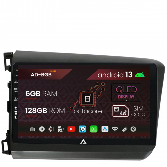 Navigatie Honda Civic (2012-2015), Android 13, B-Octacore 6GB RAM + 128GB ROM, 9 Inch - AD-BGB9006+AD-BGRKIT007