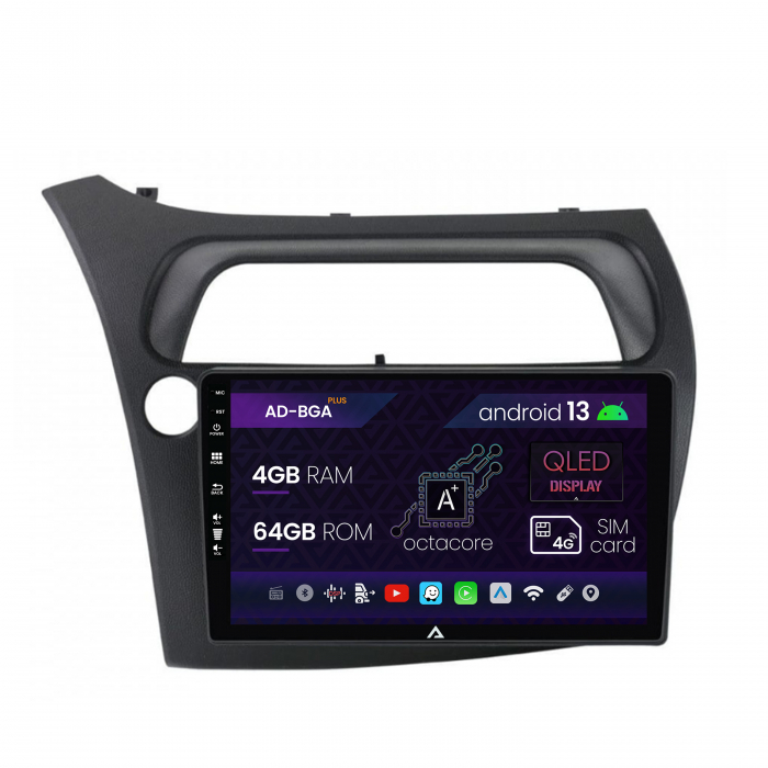 Navigatie Honda Civic Hatchback (2006-2011), Android 13, A-Octacore 4GB RAM + 64GB ROM, 9 Inch - AD-BGA9004+AD-BGRKIT020